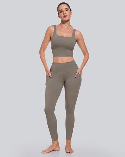 CHRLEISURE Leggings with Pockets for Women, High Waisted Tummy Control Workout Yoga Pants