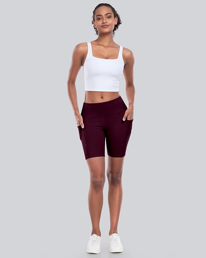 CHRLEISURE Womens Biker Yoga Shorts with Pockets: High Waisted Tummy Control Spandex Workout Athletic Gym Shorts 4 Packs