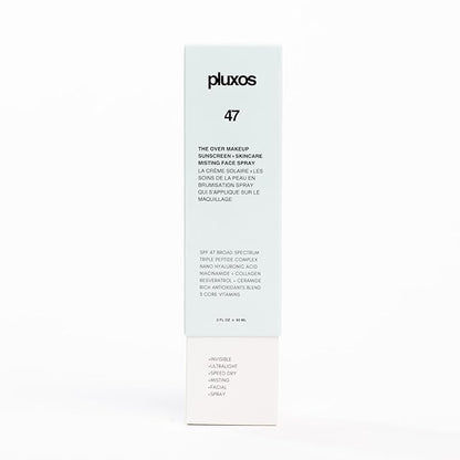 | PLUXOS 47 | SUNSCREEN + SKINCARE SPF 47 FACE MIST SPRAY (Vanilla) | SUN DEFENSE COMPLEX CARE | Apply Over Makeup, Broad Spectrum, Clear, Light, Vegan, Hydrate, Fight Acne, Anti-Aging, Cell Repair