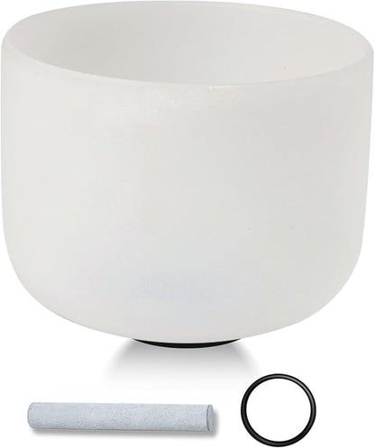 432HZ 10 Inchs Frosted Crystal Singing Bowl Set for Meditation Healing Yoga Chakra Quartz Crystal Sound Bowls with Heavy Duty Carry Case and Rubber Mallet,Suede Striker,O-rings