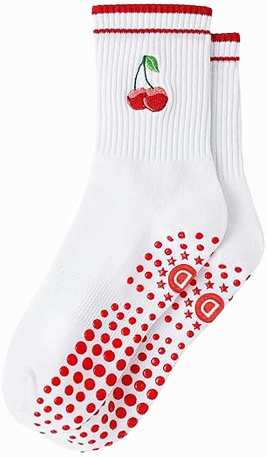 DADAB Cute Pilates Grip Socks for Women – Yoga Grippy Non Slip Barre Sticky Crew Socks for Workout, Hospital Use
