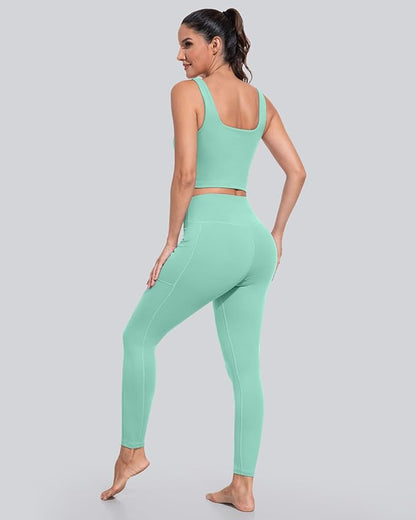 CHRLEISURE Leggings with Pockets for Women, High Waisted Tummy Control Workout Yoga Pants