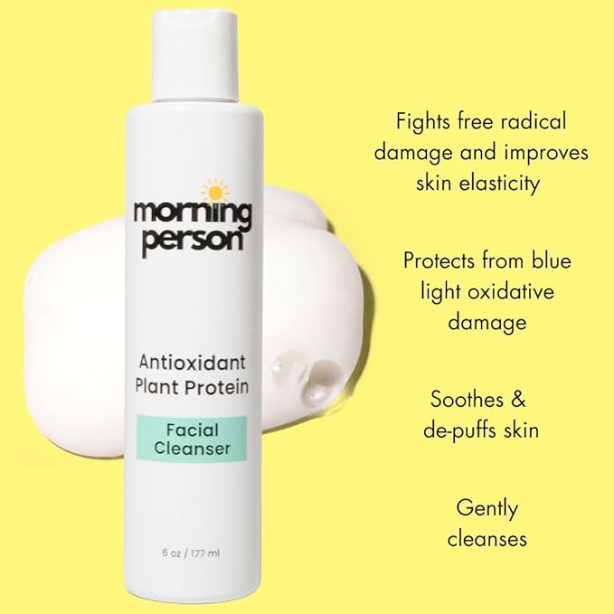 Antioxidant Plant Protein Facial Cleanser - Calming And Soothing With Green Tea And Aloe Vera - Hydrating And De-Puffing - Sulfate and Paraben Free