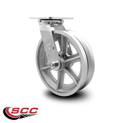 V Groove Semi Steel Cast Iron Swivel Top Plate Heavy Duty Caster with 8 Inch Wheel – 1,250 lbs. Capacity/Caster - Service Caster Brand