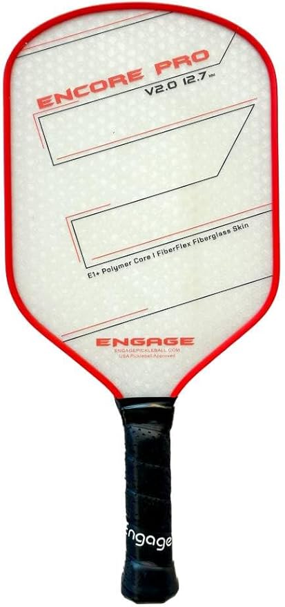 Engage Encore Pro V2.0 Pickleball Paddle – FiberFlex Fiberglass Face for Power & Spin, Available in Two Core Options (12.7mm for Power, 15.2mm for Control), Versatile Hybrid Shape