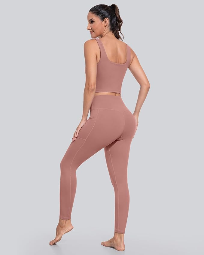 CHRLEISURE Leggings with Pockets for Women, High Waisted Tummy Control Workout Yoga Pants