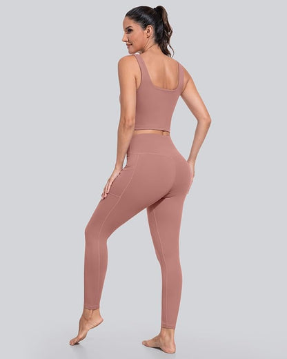 CHRLEISURE Leggings with Pockets for Women, High Waisted Tummy Control Workout Yoga Pants