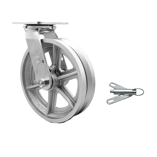 V Groove Semi Steel Cast Iron Swivel Top Plate Heavy Duty Caster with 8 Inch Wheel and Bolt on Swivel Lock – 1,250 lbs. Capacity/Caster - Service Caster Brand
