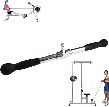 Lat Cable Machine Attachment Curl Pulldown Barbell Revolving Bar, Multi-Exerciser Cable Attachment, Solid Steel Tricep Press Down Bar with Rubber Handgrips & Revolving Hanger