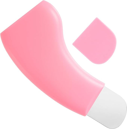 Manual Face Spatula, Metal Facial Scraper with Silicone Lid for Men & Women, Reusable Face Scrubber for Dry Oily Skin- Pink