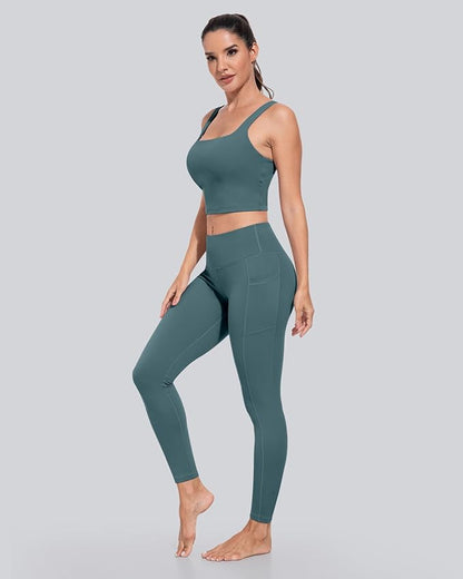 CHRLEISURE Leggings with Pockets for Women, High Waisted Tummy Control Workout Yoga Pants