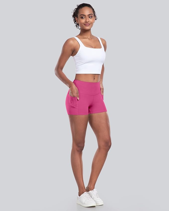 CHRLEISURE Womens Biker Yoga Shorts with Pockets: High Waisted Tummy Control Spandex Workout Athletic Gym Shorts 4 Packs
