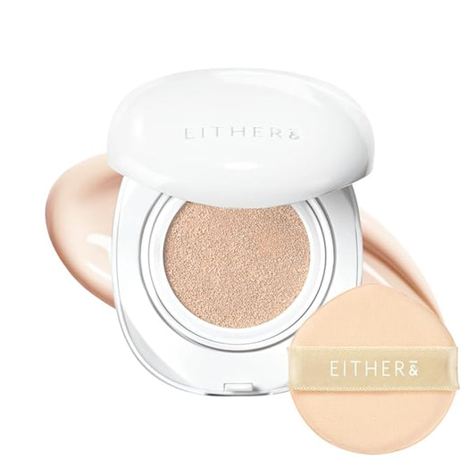 EITHER& Glow Pixel Cushion Foundation, Glowy Skincare, Korean Makeup, Natural Coverage, Moisturizing, Lightweight, Long Lasting Coverage for Flawless Skin (17P Porcelain)