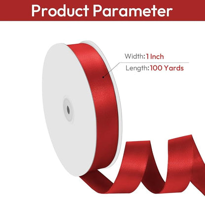 1" Width x 100 Yards Satin Ribbon, Red Ribbon Perfect for DIY Craft, Bows, Gift Wrapping, Flower Bouquet, Valentine's Day, Christmas and Party Decoration