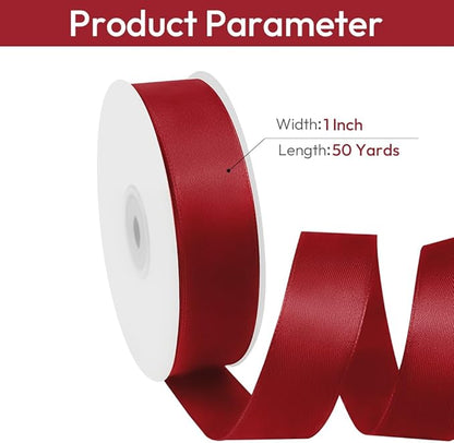 1" Width x 50 Yards Satin Fabric Ribbon, Burgundy Ribbon Perfect for DIY Bows, Swags, Gift Wrapping, Craft, Flower Bouquet, Christmas and Party Decoration