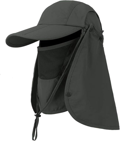 Foldable Sun Cap, Fishing Hats, UPF 50+ Protection Caps with Face Mask Neck Flap