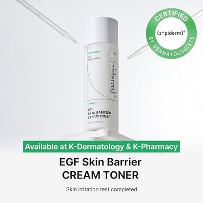 Zipiderm EGF Skin Barrier Cream Toner – Korean Milky Hydrating Formula with Ceramide, Hyaluronic Acid, Rice Bran & Soy Protein, Moisturizing K-Beauty Skincare for Dry Sensitive Skin, 5.07 fl oz