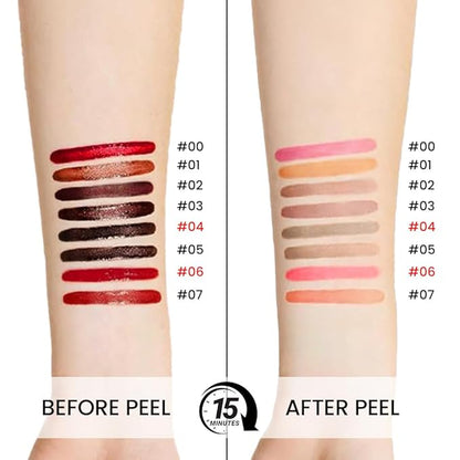 2Pcs Peel Off Matte Liquid Lip Gloss Stain-Lip Liner with Tweezer, Peel Off Lip Stain, Long Lasting & Waterproof Lipstick Tattoo, Transfer-Proof Lip Gloss for All Skin Types (04#+06#, 2Pcs)