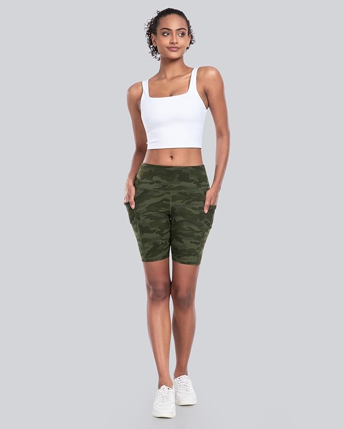 CHRLEISURE Womens Biker Yoga Shorts with Pockets: High Waisted Tummy Control Spandex Workout Athletic Gym Shorts 4 Packs