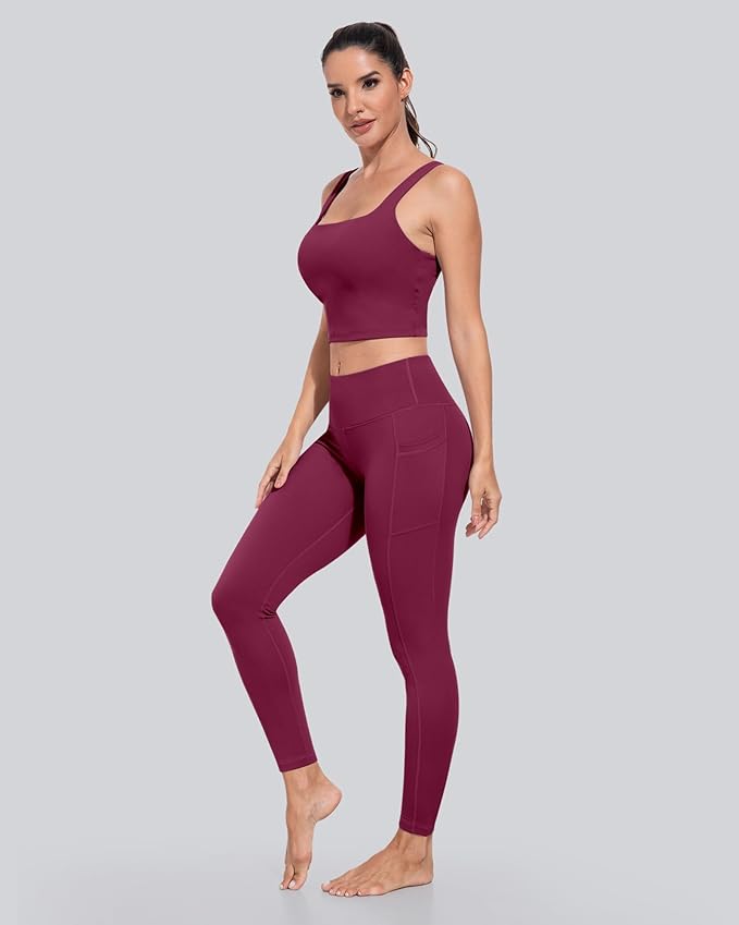 CHRLEISURE Leggings with Pockets for Women, High Waisted Tummy Control Workout Yoga Pants
