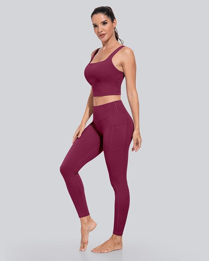 CHRLEISURE Leggings with Pockets for Women, High Waisted Tummy Control Workout Yoga Pants
