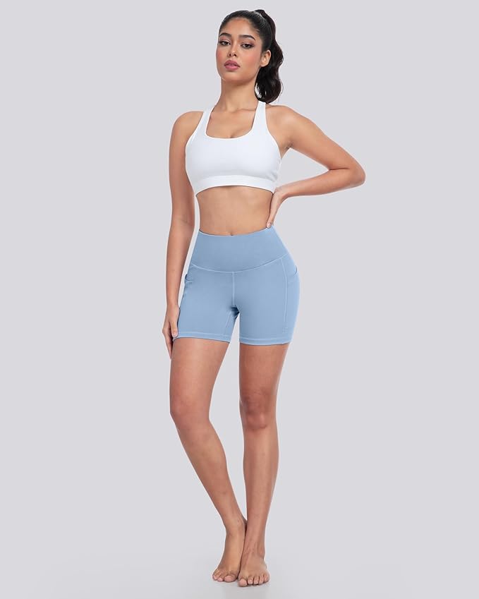 LZYVOO Biker Spandex Shorts Women, High Waisted Tummy Control Workout Yoga Shorts with Pockets