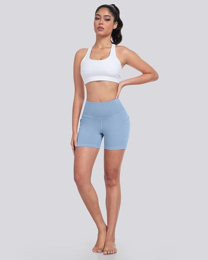 LZYVOO Biker Spandex Shorts Women, High Waisted Tummy Control Workout Yoga Shorts with Pockets