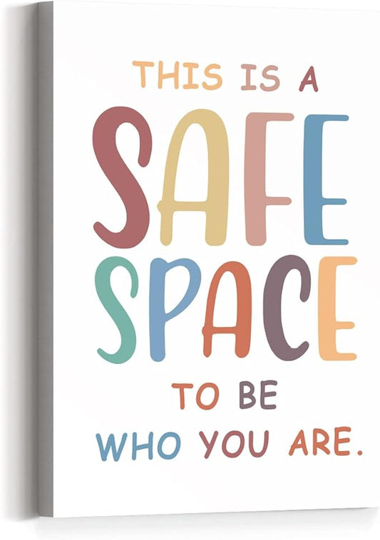 Mental Health Wall Decor,This Is A Safe Space Canvas Wall Art,Diversity Equality Classroom Canvas Framed Wall Art Painting Ready to Hang for Kids Classroom Nursery Playroom Wall Decor