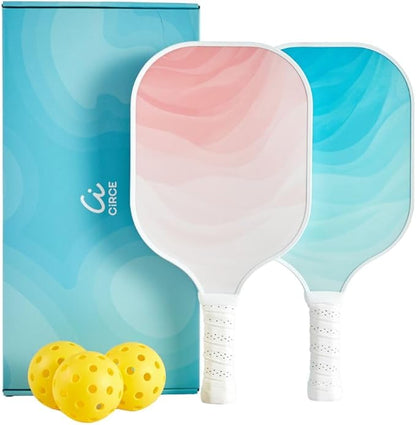 CIRCE Cielo Pickleball Paddle Set of 2 | Includes Blush & Azure Paddles | G2 Reinforced Fiberglass Surface with 13mm Honeycomb Core | 8oz, Beginner Paddles for Consistency & Control | USAP Approved