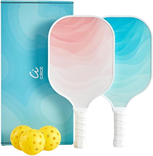 CIRCE Cielo Pickleball Paddle Set of 2 | Includes Blush & Azure Paddles | G2 Reinforced Fiberglass Surface with 13mm Honeycomb Core | 8oz, Beginner Paddles for Consistency & Control | USAP Approved
