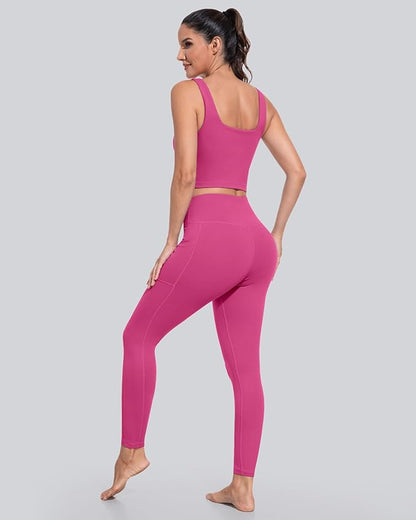 CHRLEISURE Leggings with Pockets for Women, High Waisted Tummy Control Workout Yoga Pants