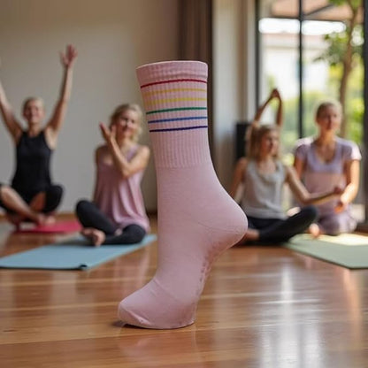 Women Pilates and Yoga Socks with Cotton, Breathable,Absorbent, Non-slip Footbed 3 Pairs