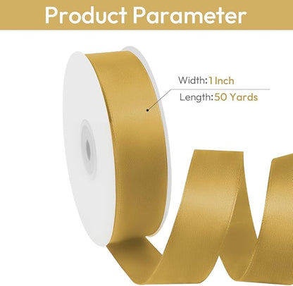 1" Width x 50 Yards Satin Fabric Ribbon, Gold Ribbon Perfect for DIY Bows, Swags, Gift Wrapping, Craft, Flower Bouquet，Christmas and Party Decoration