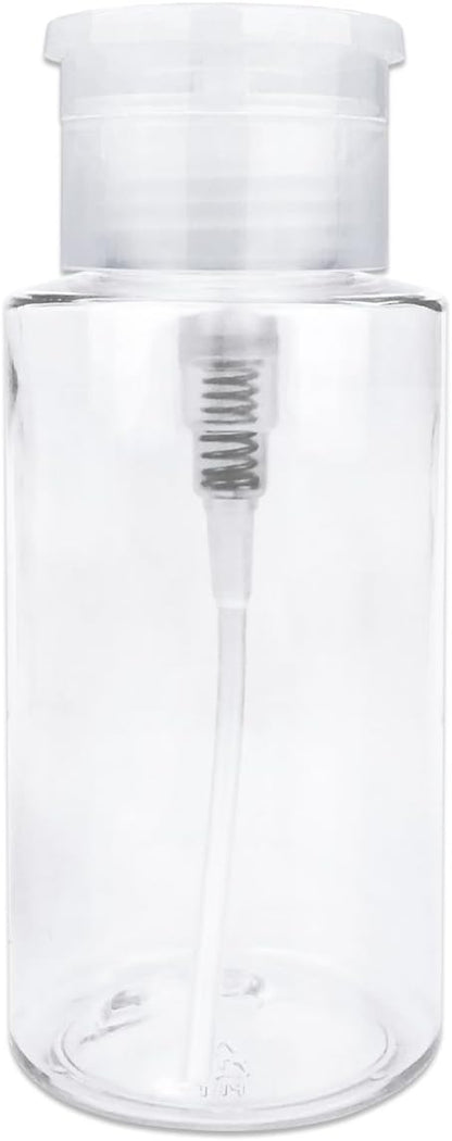7oz Clear Push Down Pump Dispenser Empty Refillerble Bottle with Flip Top Cap - for Nail Polish, Travel, Cosmetics Packaging