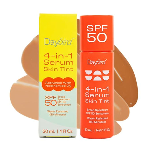 Daybird 4 in 1 Tinted Serum, Tinted Moisturizer and Sunscreen for Face, SPF 50+ Niacinamide, 1 Ounce (Medium-Deep)