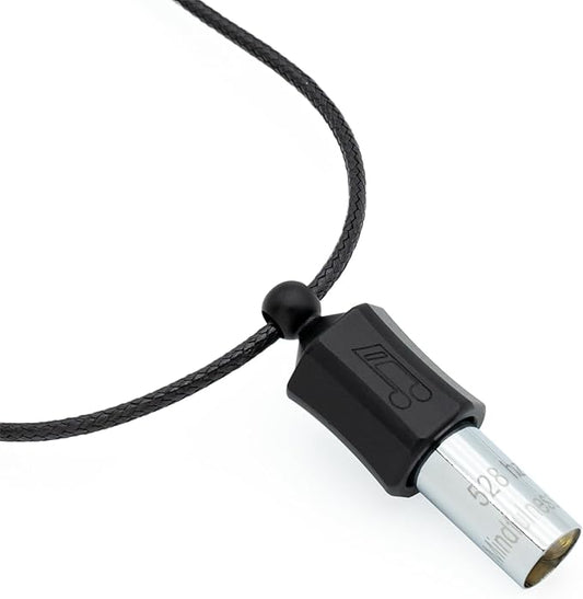 528Hz Breathing Meditation Necklace - Anxiety Relief Whistle, Stress Reduction & Mindfulness Tool for Focus, Calm Breathing - Black Bass Clef Whistle