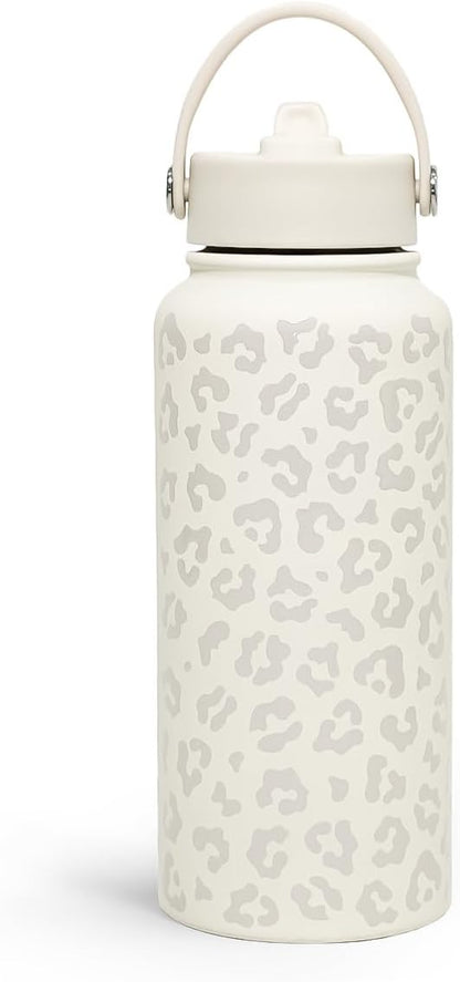 Leopard Water Bottle 32oz Stainless Steel Vacuum Insulated with Lid, Leopard Print Water Bottles for Gym Sports Travel Outdoor, Gifts for Women Girls Ladies Birthday Christmas