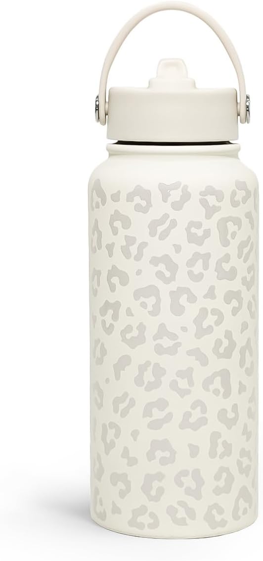Leopard Water Bottle 32oz Stainless Steel Vacuum Insulated with Lid, Leopard Print Water Bottles for Gym Sports Travel Outdoor, Gifts for Women Girls Ladies Birthday Christmas