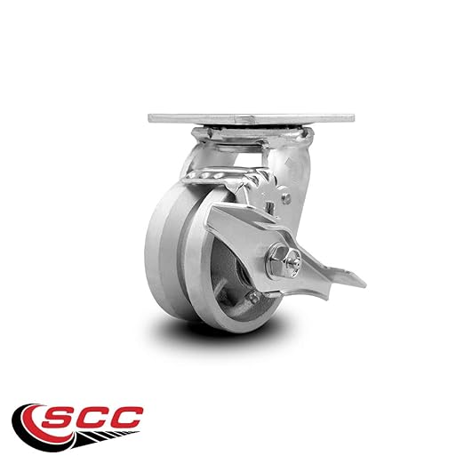 V Groove Semi Steel Cast Iron Swivel Top Plate Heavy Duty Caster with 4 Inch Wheel and Top Lock Brake – 800 lbs. Capacity/Caster - Service Caster Brand