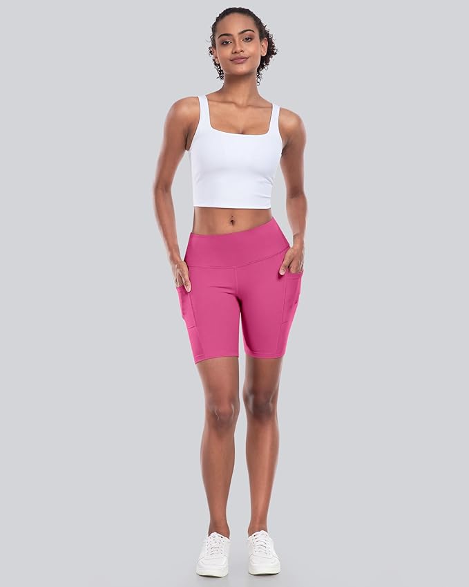 CHRLEISURE Womens Biker Yoga Shorts with Pockets: High Waisted Tummy Control Spandex Workout Athletic Gym Shorts 4 Packs