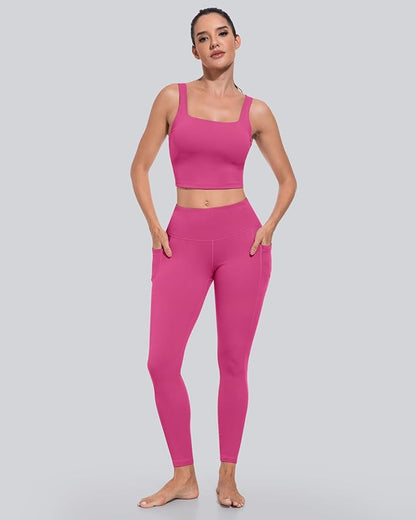 CHRLEISURE Leggings with Pockets for Women, High Waisted Tummy Control Workout Yoga Pants