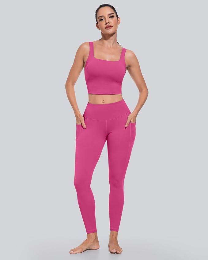 CHRLEISURE Leggings with Pockets for Women, High Waisted Tummy Control Workout Yoga Pants