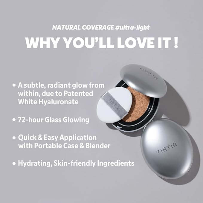 [*Mini Size*] TIRTIR Aura Glow Silver Cushion | Korean Cushion Foundation, (#21N Ivory, 0.15 Fl Oz)