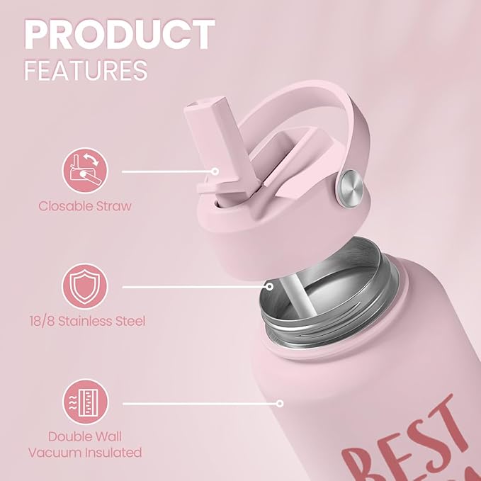 Mom Water Bottle, Best Mom Ever Bottles 32oz Stainless Steel Insulated with Lid, Gifts for Moms from Daughter Son, Gifts for Mother's Day Christmas Birthday