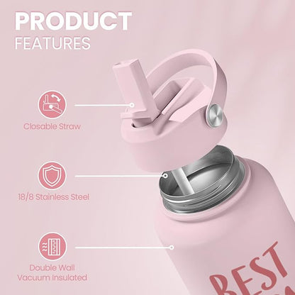 Mom Water Bottle, Best Mom Ever Bottles 32oz Stainless Steel Insulated with Lid, Gifts for Moms from Daughter Son, Gifts for Mother's Day Christmas Birthday