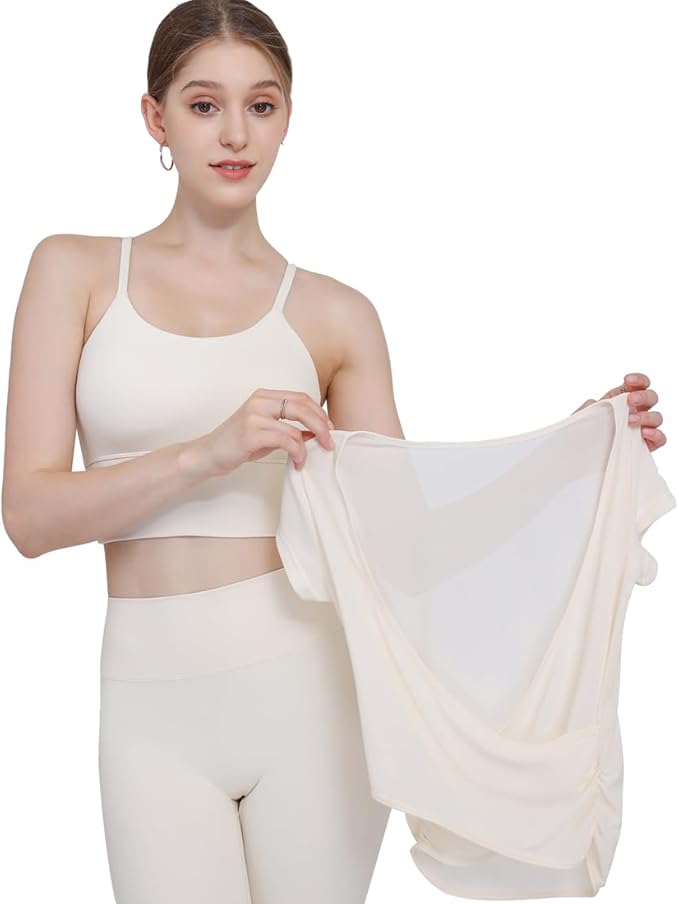 Harssidanzar Yoga Short Sleeve Two-piece set for Women Mesh Gym Athletic Tops Workout Shirts with Sports Bra CL305US