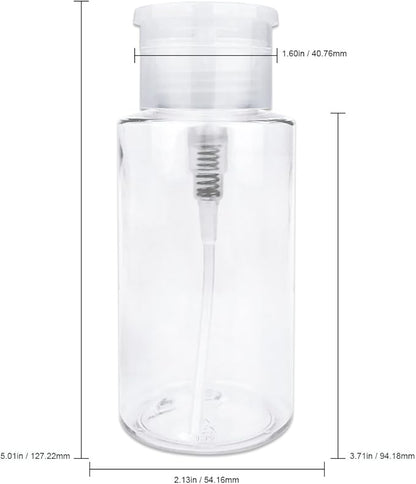 7oz Clear Push Down Pump Dispenser Empty Refillerble Bottle with Flip Top Cap - for Nail Polish, Travel, Cosmetics Packaging