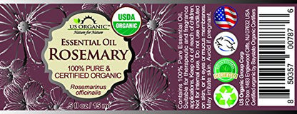 US Organic 100% Pure Rosemary Essential Oil, USDA Certified Organic 100% Pure, Steam Distilled, for Hair Growth, Scalp, Face, Skin, and Aromatherapy (Size Variations Available) (15 ml)