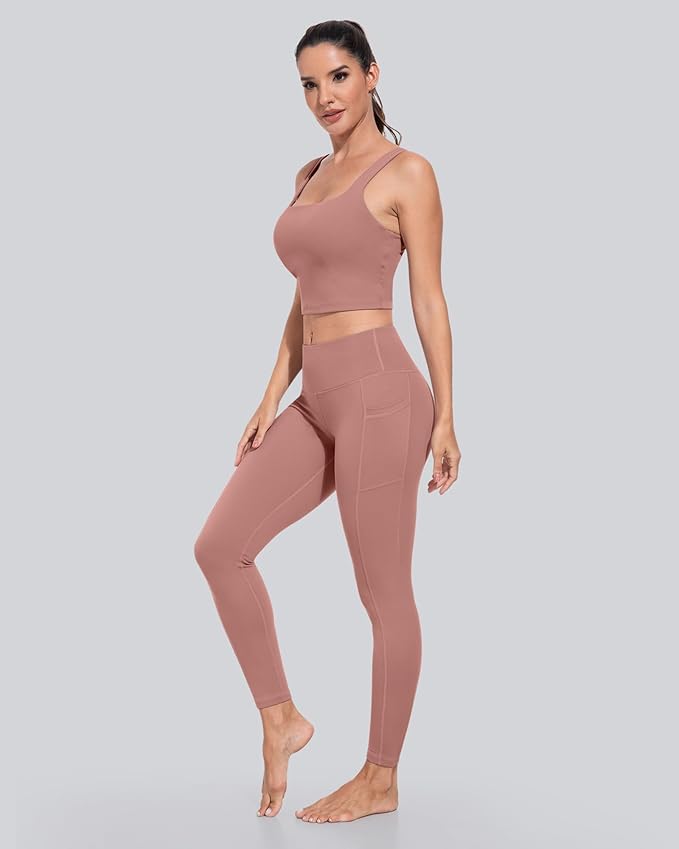 CHRLEISURE Leggings with Pockets for Women, High Waisted Tummy Control Workout Yoga Pants