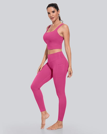 CHRLEISURE Leggings with Pockets for Women, High Waisted Tummy Control Workout Yoga Pants